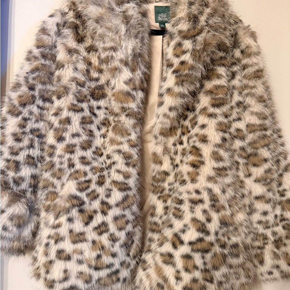 Wild Fable Faux Fur Coat in Brown and Gray